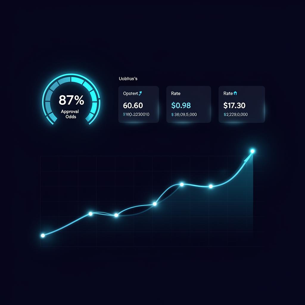 Fintech dashboard showing approval odds and rate comparisons